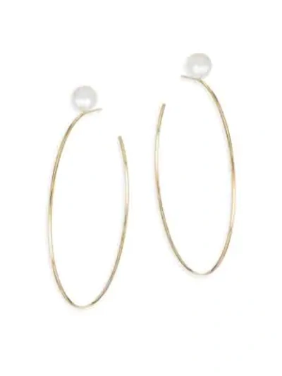 Shop Mizuki 14k Large Pearl Hoop Earrings In Yellow Gold