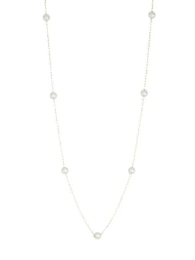 Shop Mizuki 14k Long Pearl Station Necklace In Yellow Gold