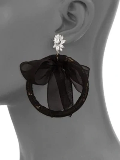 Shop Fallon Monarch Tuxedo Bow Hoop Earrings In Black