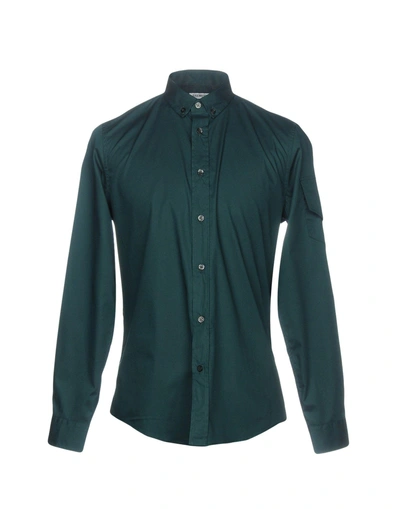 Shop Bikkembergs Man Shirt Dark Green Size 15 ½ Cotton, Elastane