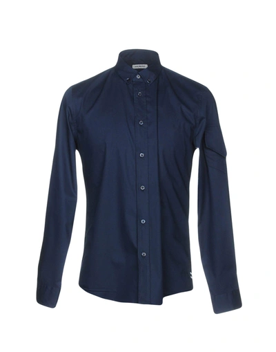 Shop Bikkembergs Man Shirt Midnight Blue Size 16 Cotton, Elastane