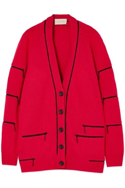 Shop Christopher Kane Zip-embellished Cashmere Cardigan In Red