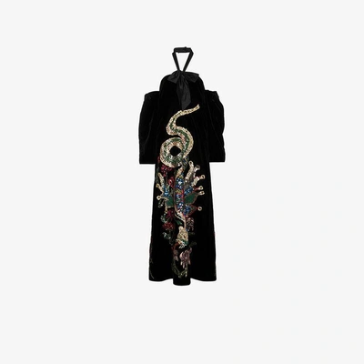 Shop Gucci Sequin Embroidered Velvet Gown In Black