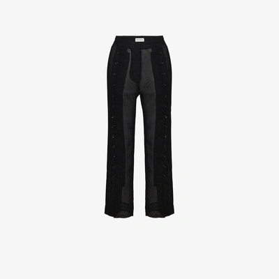Shop Beau Souci Sheer Virgin Wool Blend Cropped Trousers In Black