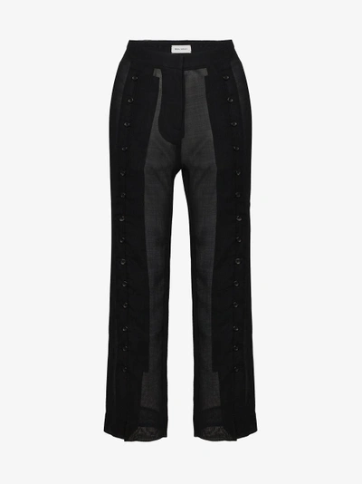 Shop Beau Souci Sheer Virgin Wool Blend Cropped Trousers In Black