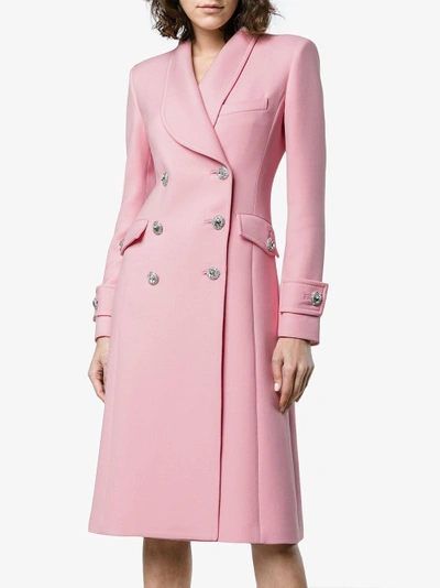 Shop Alessandra Rich Double Breasted Cinched Waist Coat In Pink&purple