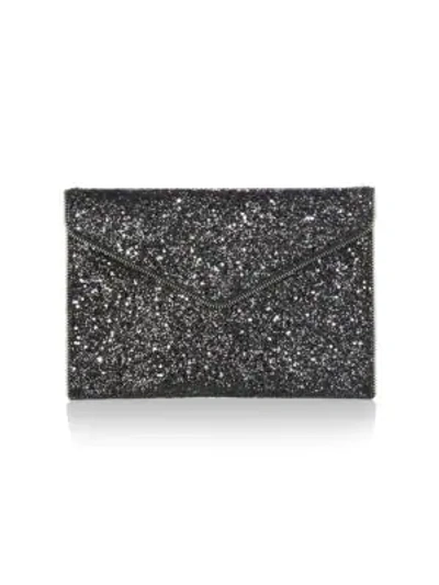 Shop Rebecca Minkoff Leo Glitter Leather Envelope Clutch In Black Multi