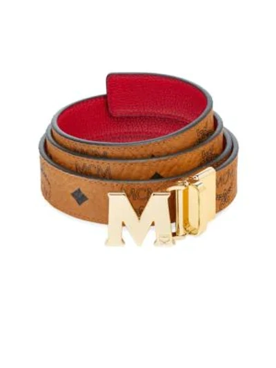 Shop Mcm Reversible Logo Belt In Cognac