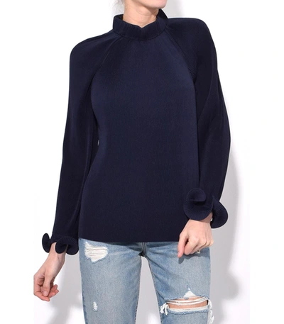 Shop Tibi Navy Pleated Top In Blue