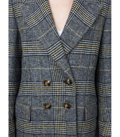 Shop Alexa Chung Grey Plaid Double Breasted Coat