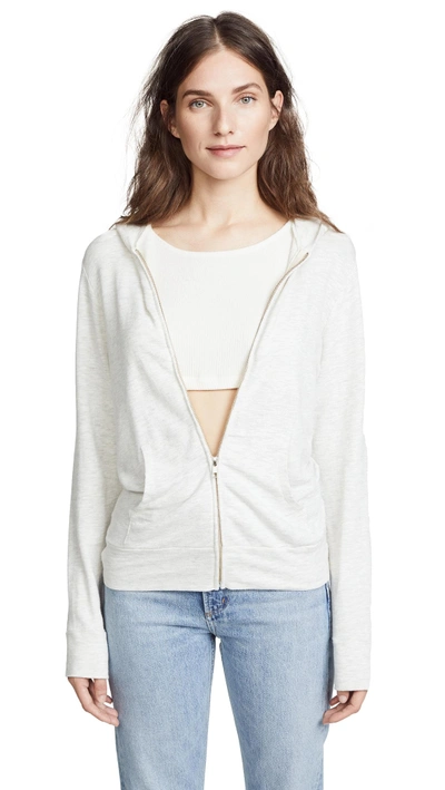 Shop Monrow Gathered Back Zip Up Hoodie In Ash