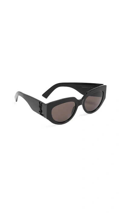 Shop Saint Laurent Sl M26 Rope Sunglasses In Black/solid Grey