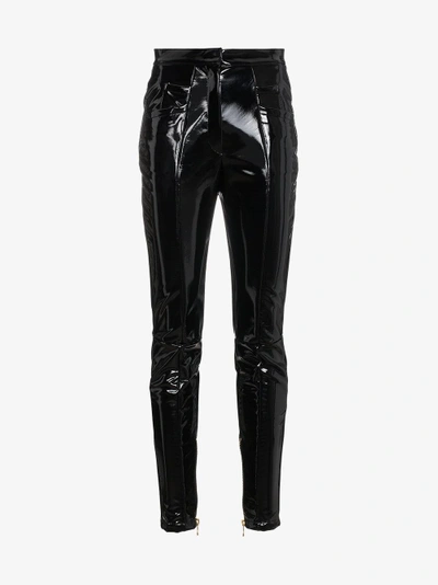 Shop Balmain High Waisted Pvc Trousers In Black