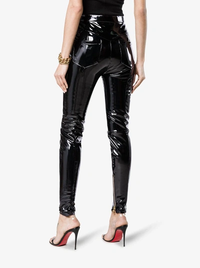 Shop Balmain High Waisted Pvc Trousers In Black