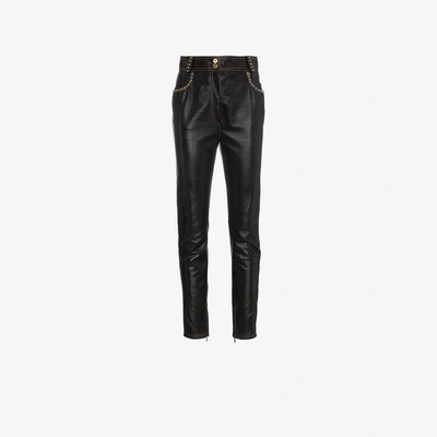 Shop Versace Slim-fit Leather Trousers In Black
