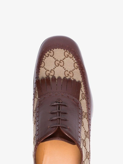 Shop Gucci Brown Leather And Gg Fringe Shoes