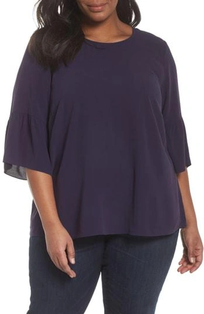 Shop Eileen Fisher Ruffled Sleeve Silk Top In Salt Lake