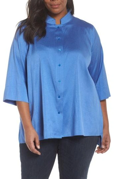 Shop Eileen Fisher Notch Collar Shirt In Blue Bell