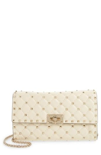 Shop Valentino Rockstud Matelasse Quilted Leather Crossbody Bag - Beige In Poudre Beige/gold