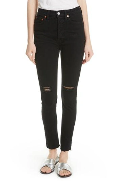 Shop Re/done High Waist Ankle Jeans In Black Destroy