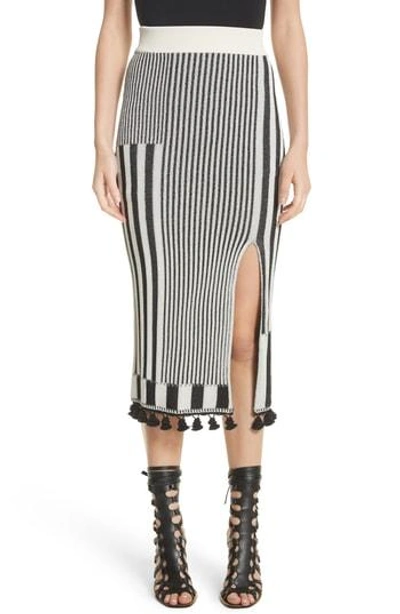 Shop Altuzarra Tassel Trim Stripe Pencil Skirt In Black