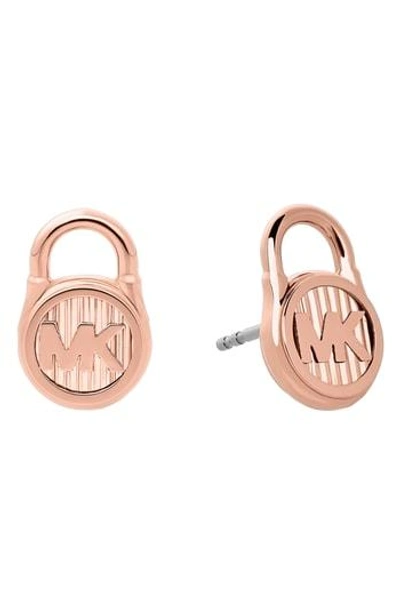 Shop Michael Kors Padlock Stud Earrings In Rose Gold