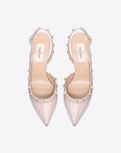 Shop Valentino Garavani Rockstud Patent-leather Slingback Pump 85 Mm In Poudre