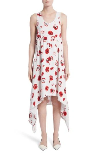 Shop Proenza Schouler Floral Print Handkerchief Hem Dress In Creme/ Coral Poppy