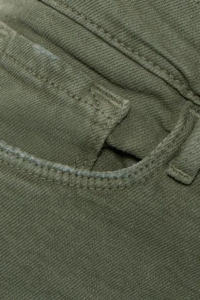 Shop Frame Le Cutoff Denim Shorts In Army Green