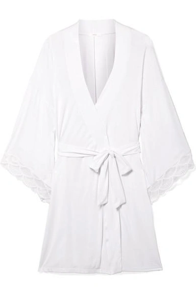 Shop Eberjey Matilda The Mademoiselle Lace-trimmed Stretch-modal Jersey Robe In Large