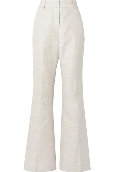 Shop Rebecca Vallance Maya Cotton And Linen-blend Wide-leg Pants In Light Gray