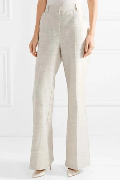 Shop Rebecca Vallance Maya Cotton And Linen-blend Wide-leg Pants In Light Gray