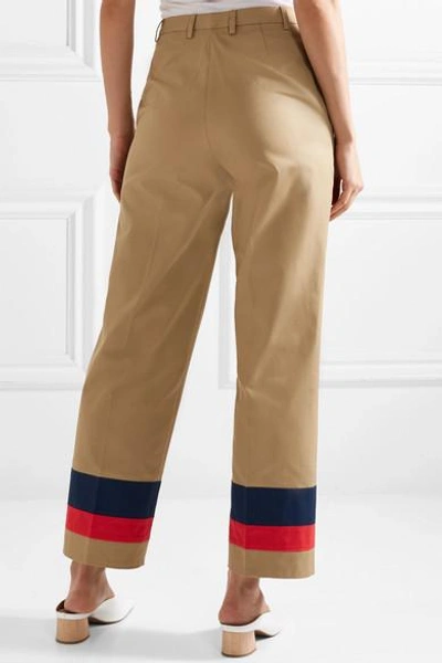 Shop Tome Striped Cotton-twill Straight-leg Pants In Mushroom