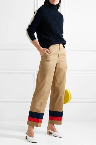 Shop Tome Striped Cotton-twill Straight-leg Pants In Mushroom