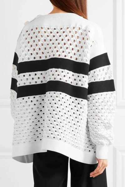 Shop Sonia Rykiel Striped Open-knit Sweater In White