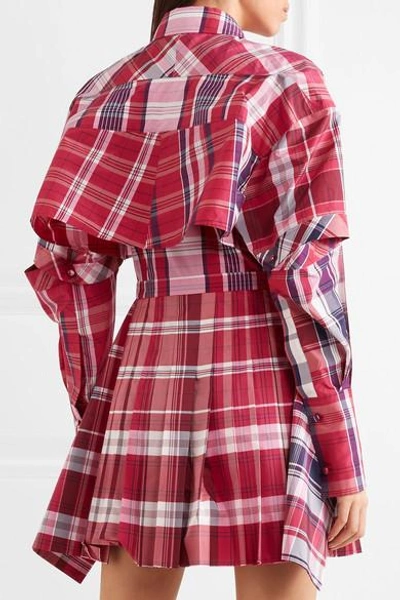 Shop Alexander Mcqueen Checked Silk And Cotton-blend Poplin Mini Dress In Red