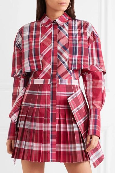 Shop Alexander Mcqueen Checked Silk And Cotton-blend Poplin Mini Dress In Red