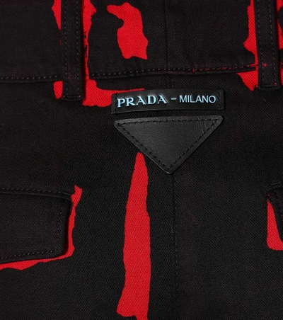 Shop Prada Stretch Cotton Trousers In Black