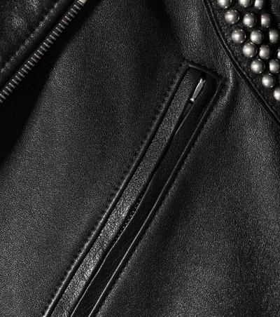 Shop Saint Laurent Embellished Leather Biker Jacket In Black