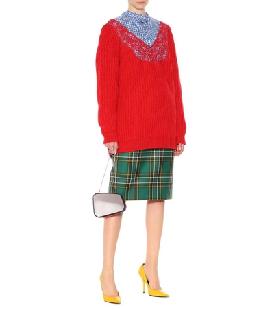 Shop Balenciaga Lace-trimmed Wool Sweater In Red