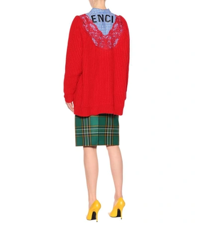 Shop Balenciaga Lace-trimmed Wool Sweater In Red