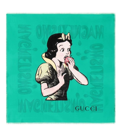 Shop Gucci Printed Silk Scarf In Green