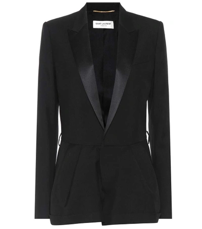 Shop Saint Laurent Wool Playsuit In Black