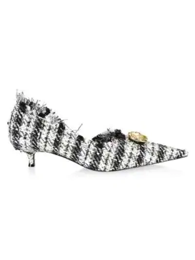 Shop Balenciaga Tweed Point Toe Pumps In Black White