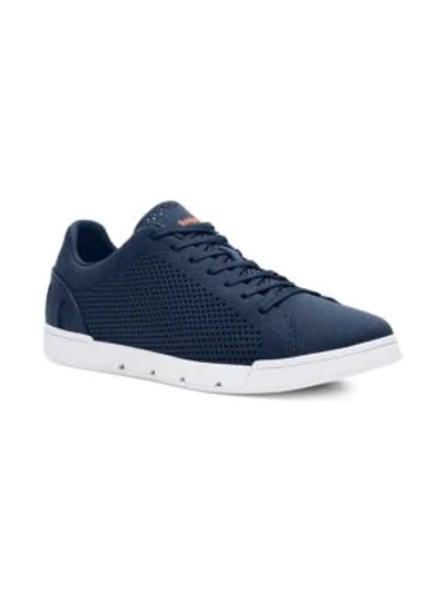 Shop Swims Tennis Cupsole Leather Sneakers In Navy