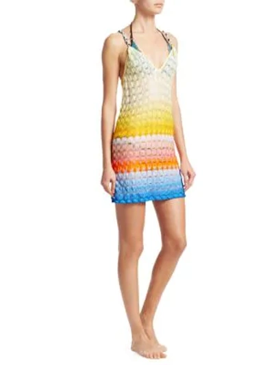 Shop Missoni Knit V-neck Dress In Blue Multi