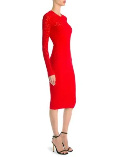 Shop Versace Tattoo Knit Dress In Deep Red