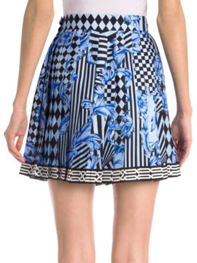 Shop Versace Silk Twill-pleated Mini Skirt In Ice Blue