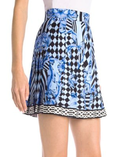 Shop Versace Silk Twill-pleated Mini Skirt In Ice Blue