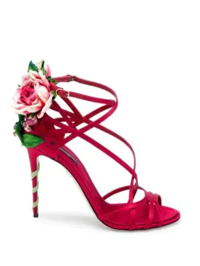 Shop Dolce & Gabbana Rose-embellished Sandals In Red